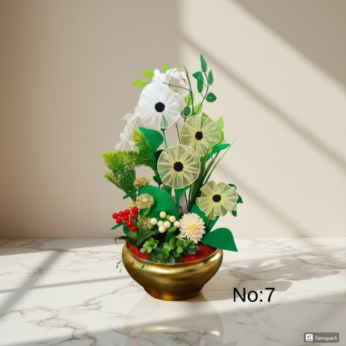 Seluna No:7 – Gold Kasede Soft Tonlu Tül Detaylı Lüks Yapay Aranjman