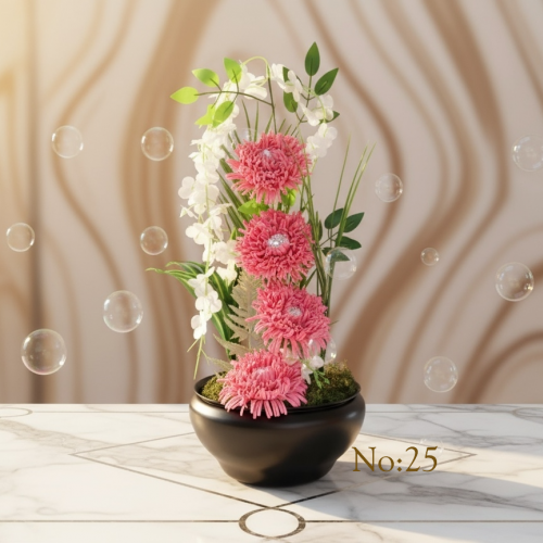 Seluna No:25 – Siyah Mat Kasede Dikey Formlu Pembe Modern Aranjman