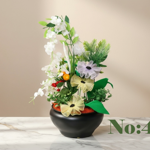 Seluna No:4 – Modern Siyah Vazoda Egzotik ve Zarif Yapay Çiçek Tasarımı