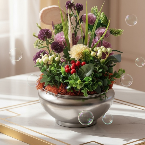 Seluna No:13 – Gümüş Kasede Mürdüm ve Mor Tonlu Zengin Yapay Aranjman