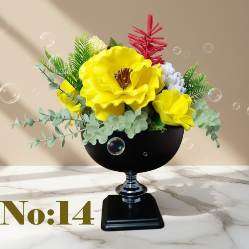 Seluna No:14 – Modern Siyah Kadeh Vazoda Sarı ve Egzotik Yapay Aranjman